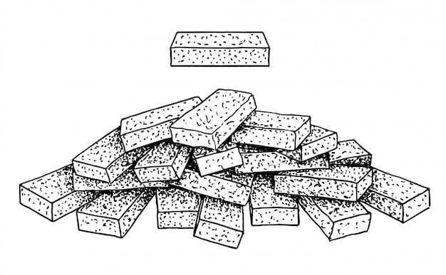 Vector stack of brick sketch. group of loose bricks on white background.