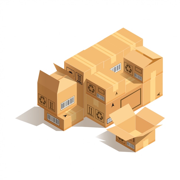 Vector stack of cardboard boxes isolated. concept of packing goods or moving. vector illustration.