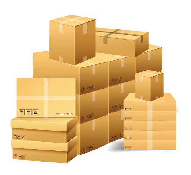 A stack of cardboard boxes with the numbers 1 and 2 on them.