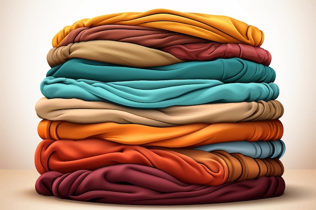 Stack of clothes on white background Colorful cloths pile on each other