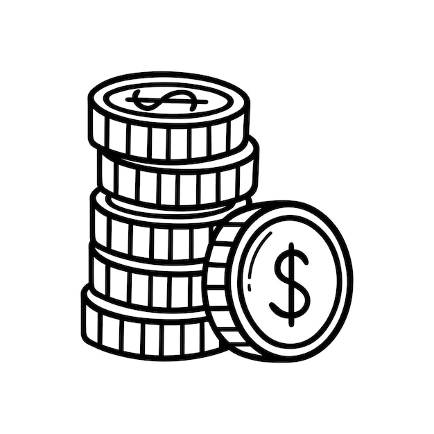 Stack of coins doodle pile of gold coins in sketch style