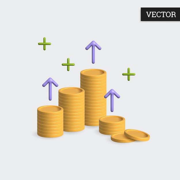 Vector stack of coins money growth financial profit icon 3d