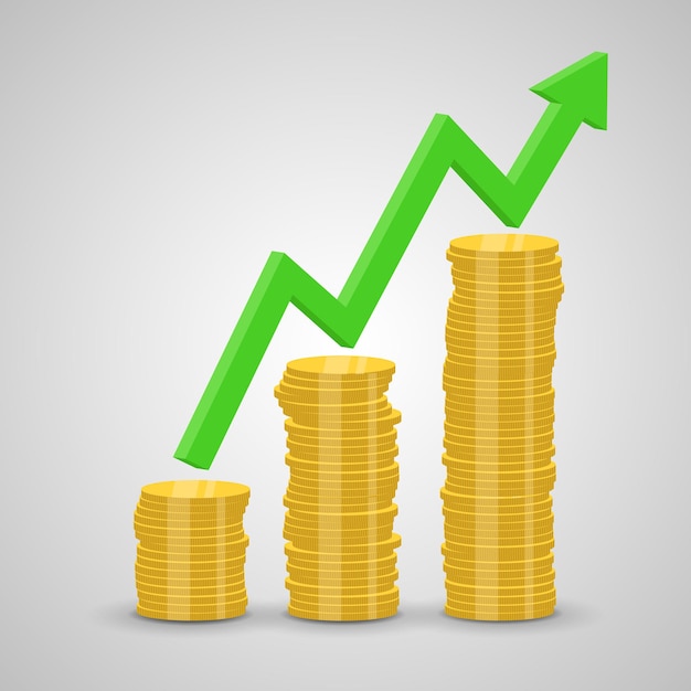 Stack of coins rising and arrow graph