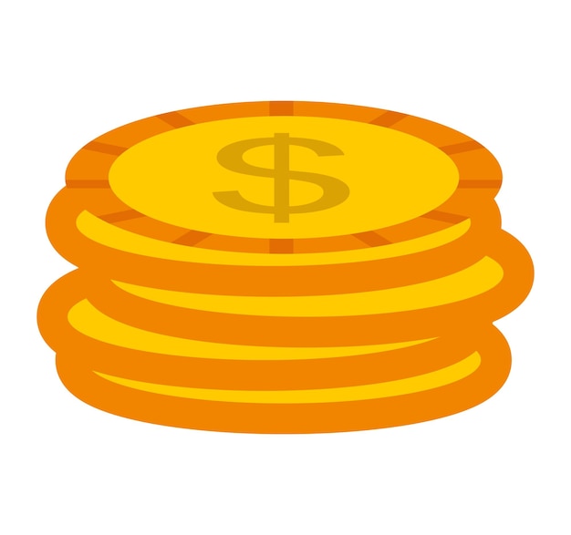 Stack of coins with coin in front of it pile of gold coins vector illustration