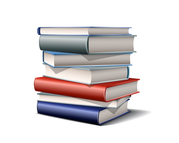 Stack of colorful books. Books various colors  on white background.  illustration
