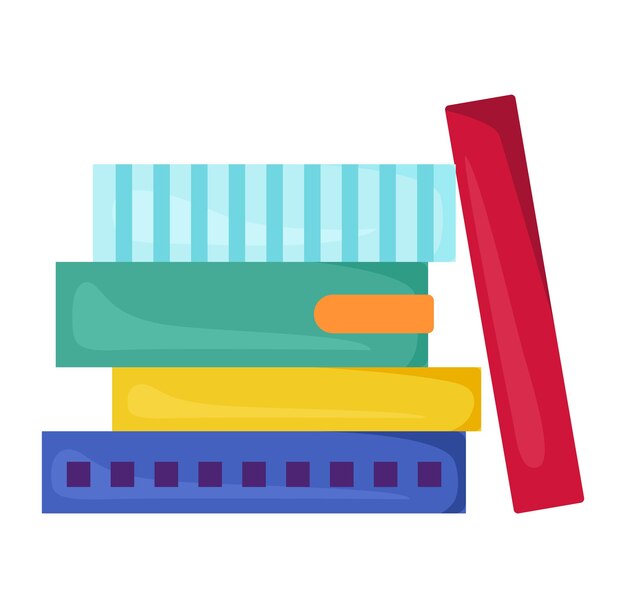 Stack colorful books red book leaning against them Pile textbooks education learning concept