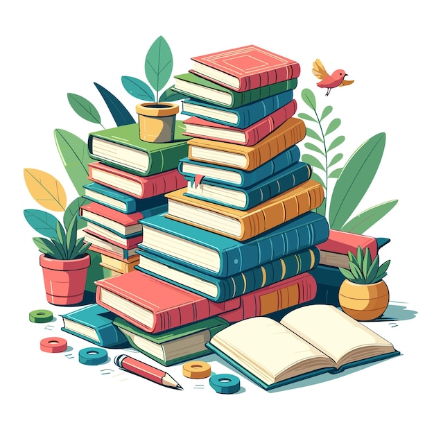 Stack of colorful books vector illustration generated ai