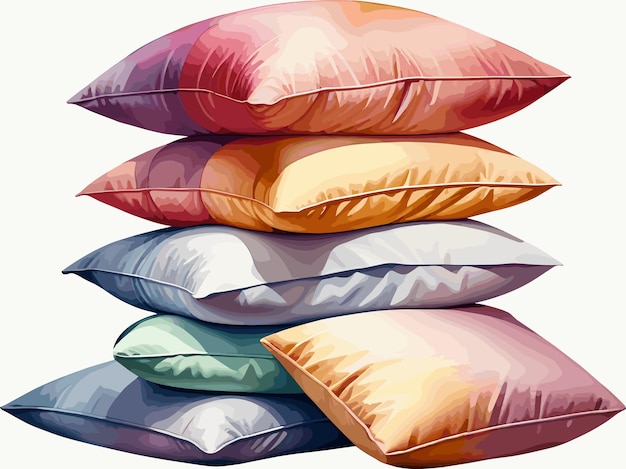 Stack of colorful soft pillows watercolor illustration isolated on transparent background