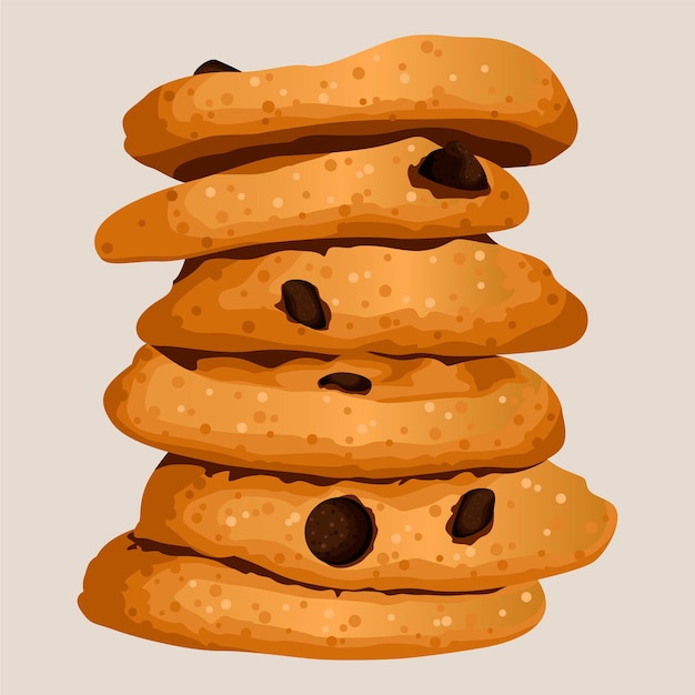 Vector a stack of cookies with chocolate chips on top.