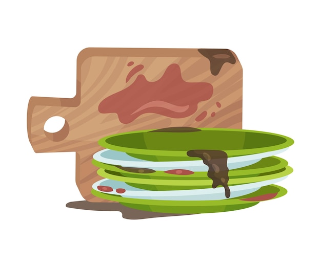 Stack of dirty dishes and crockery vector illustration