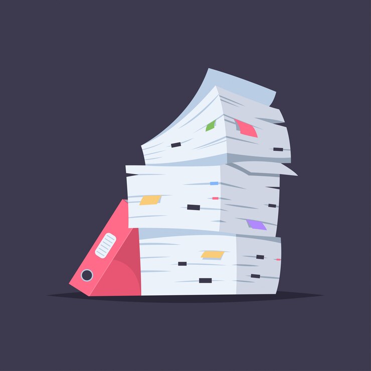 Vector stack of documents, files and folders. vector cartoon flat illustration of office paper pile isolated