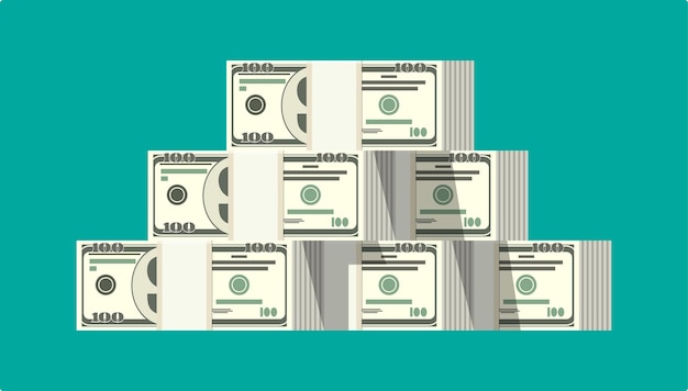 Stack of dollar banknotes isolated on turquoise