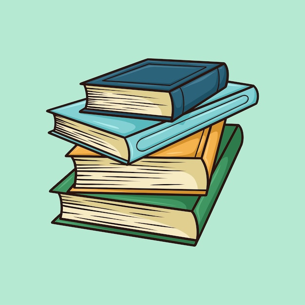 Stack of four Books back view Vector Cartoon Illustration