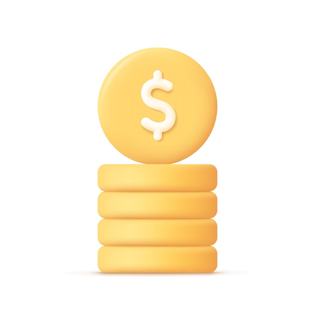 Vector stack of gold coins with dollar sign 3d vector icon cartoon minimal style