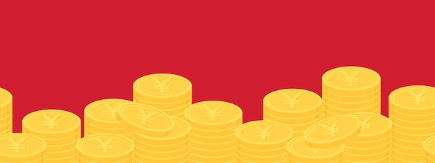 금 일본 엔 또는 중국 위안 동전 하단 테두리 원활한 패턴 비즈니스 개념의 스택