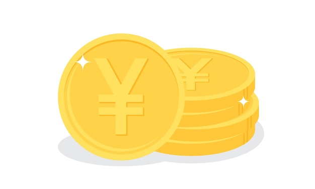 Pila di monete d'oro in yen giapponesi o yuan cinesi concetto di affari e finanza design piatto vettore