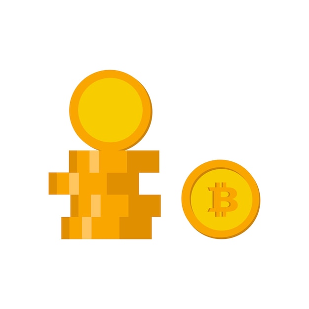 Stack of golden coins Bitcoin Flat vector illustration