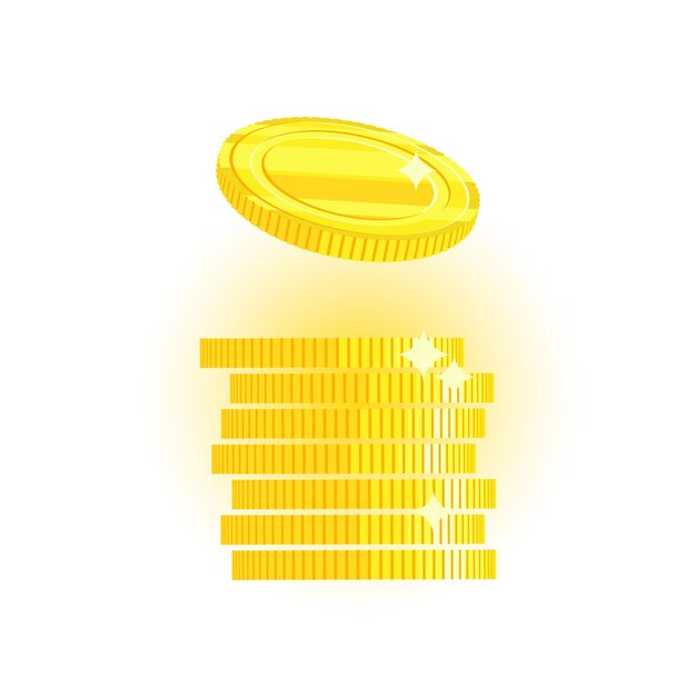 Stack golden coins cartoon style Falling shiny coin Vector flat illustration