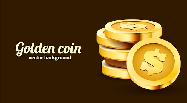 Vector stack of golden dollar coins isolated on black.