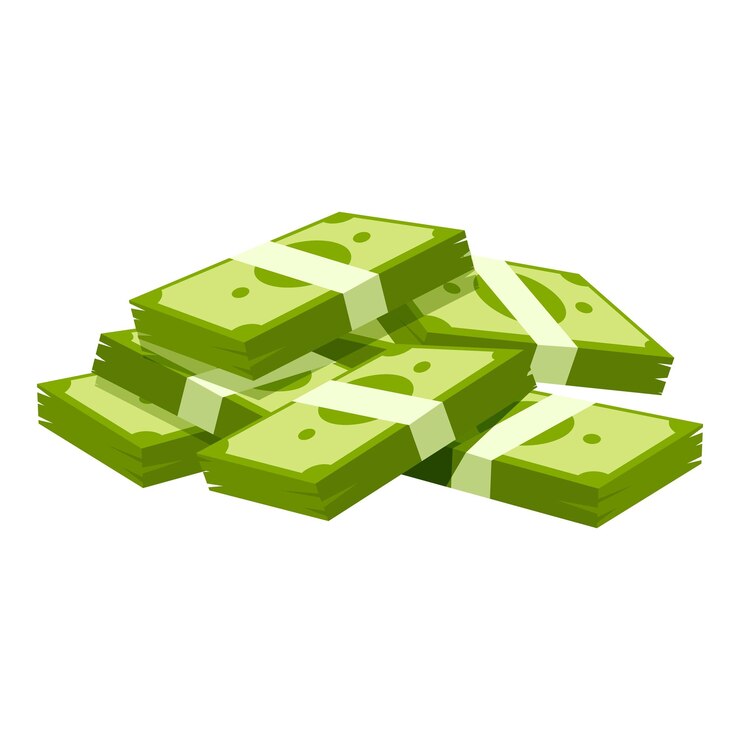 Vector stack of green bills forming a big pile of cash
