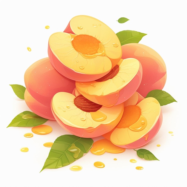 Vector stack of halved peaches showing juicy interior