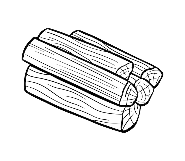 Stack of nature firewood Line monochrome black sketch Vector icon