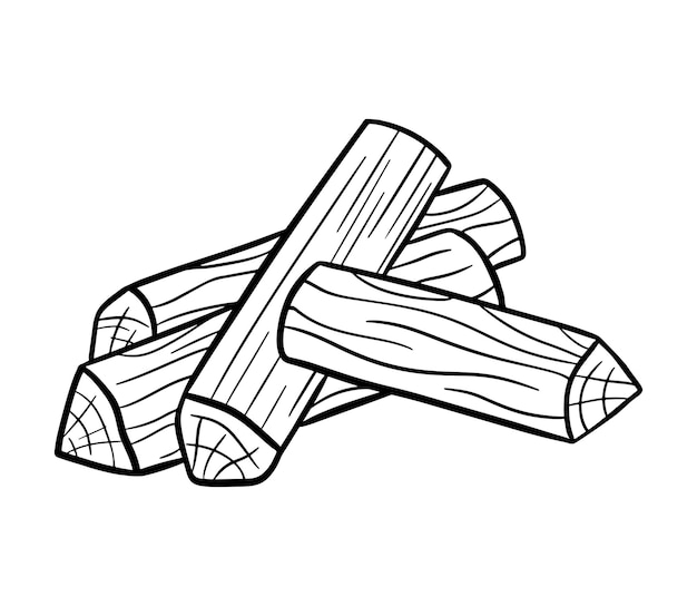 Stack of nature firewood Line monochrome black sketch Vector icon