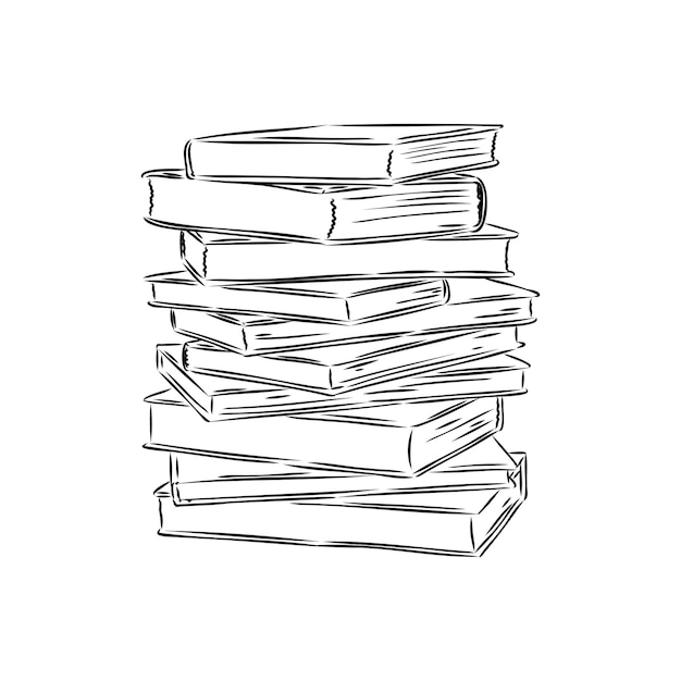 흰색 손으로 그린 스케치 벡터 일러스트 레이 션에 고립 된 책의 스택