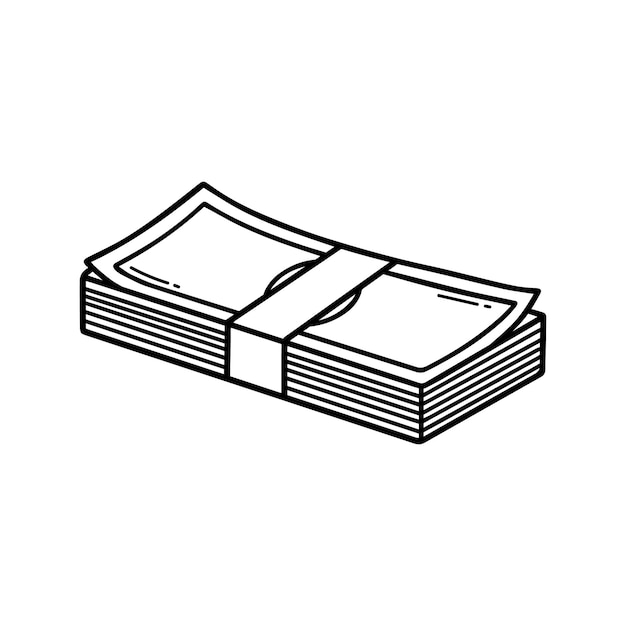 Стопка денег каракули пачка долларовых банкнот в стиле эскиза | Премиум  векторы