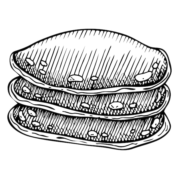Stack of pancakes sketch bakery breakfast food illustrazione vettoriale disegnata a mano
