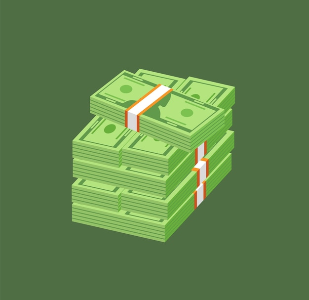 Vector stack of paper cash money or currency. american dollar bills or banknotes in packs and bundles isolated