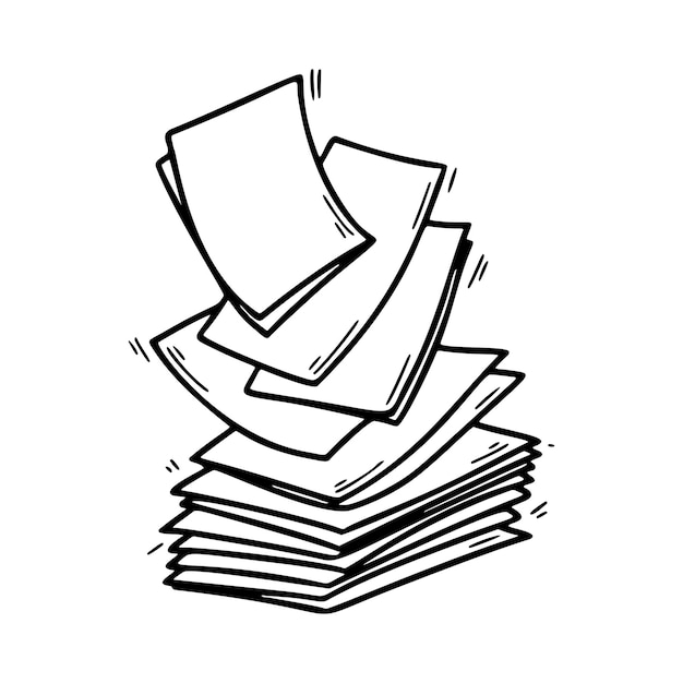 Stack di pagine di carta line art fogli bianchi illustrazione vettoriale disegnata a mano