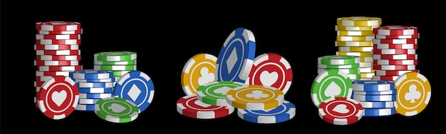 Куча реалистичных пустых фишек для казино или куча пустых игровых жетонов объемная куча