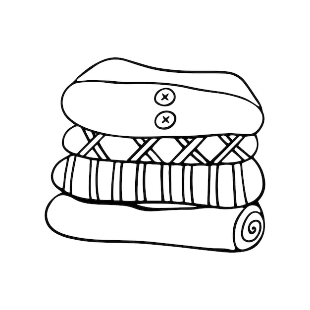 Pila di maglioni in stile doodle isolati su sfondo bianco