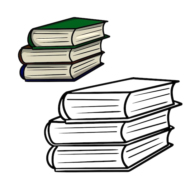 A stack of thick books a cartoon vector illustration A set of color and monochrome images