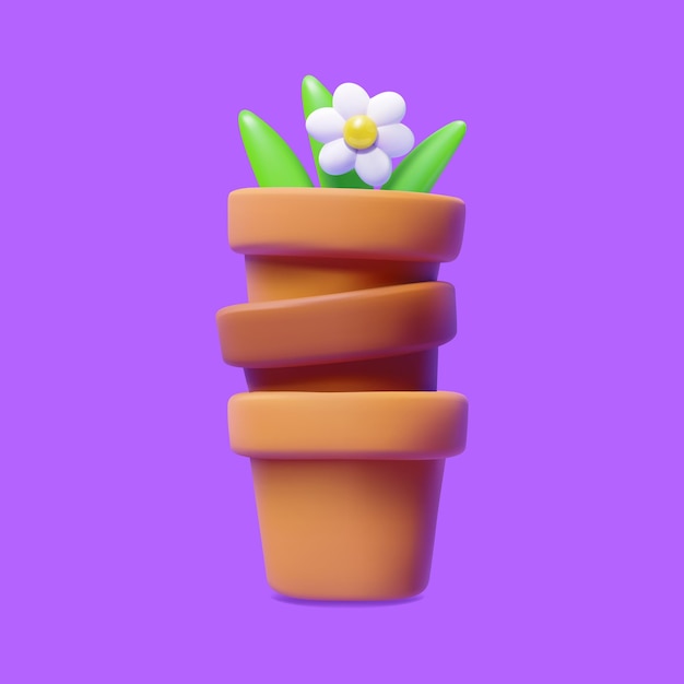 Stack tower of clay flower pots flower grows in the top 3D vector