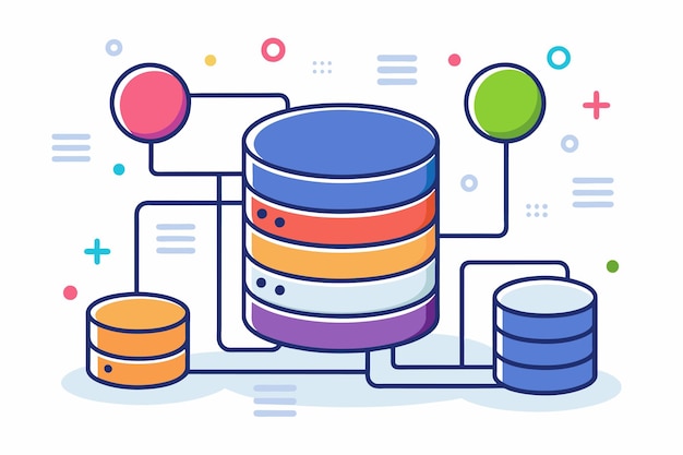 A stack of various colorful data elements arranged neatly on a clean white background analysis of database storage Simple and minimalist flat Vector Illustration