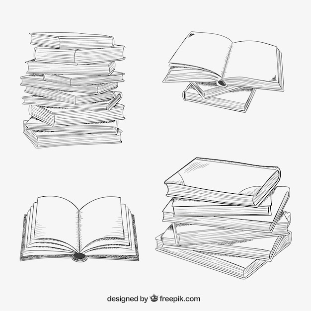 Stacked books in hand drawn style