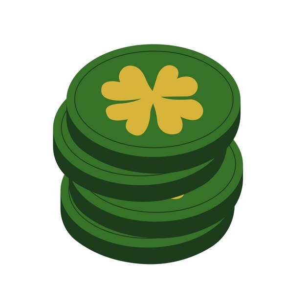 stacked coins featuring clover designs in various colors create a playful representation