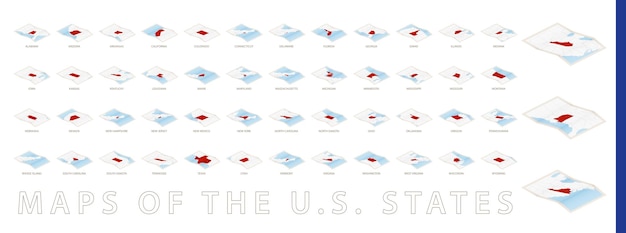 stacked map in isometric style large collection of maps of the us states sorted alphabetically