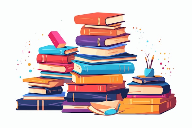 Stacks of books for reading pile of textbooks for education Isolated on white background Vector cartoon illustration