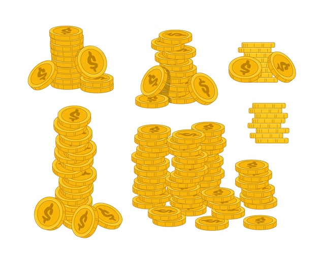 Stacks of golden coins isolated on white background