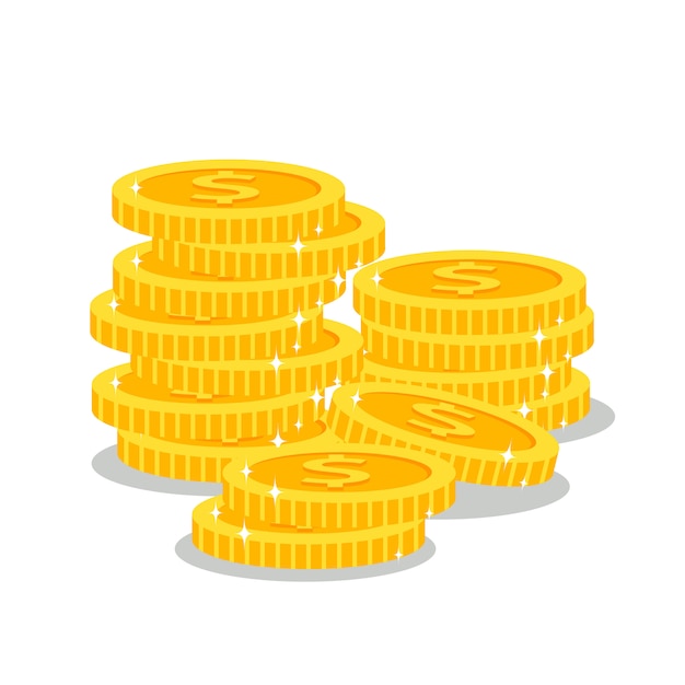 Vector stacks of golden coins on white background