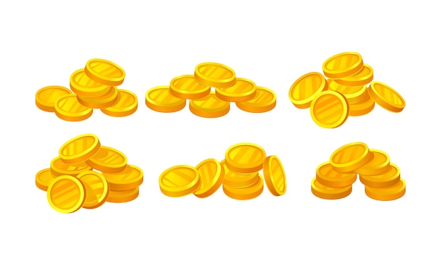 Vector stacks with golden coins in different shapes investments profit income payment symbol for any design works flat vector illustration set isolated on white background