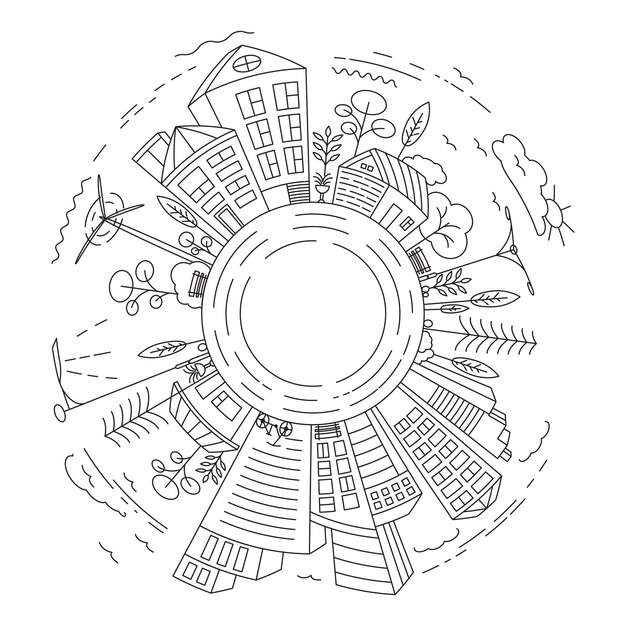 Stad Building Line art Vector pictogram ontwerp illustratie Template