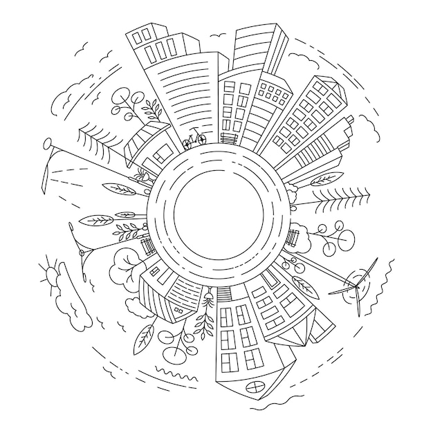 Stad Building Line art Vector pictogram ontwerp illustratie Template