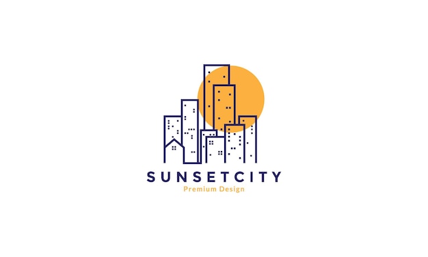 Stad lijn gebouw met zonsondergang logo symbool pictogram vector grafische ontwerp illustratie