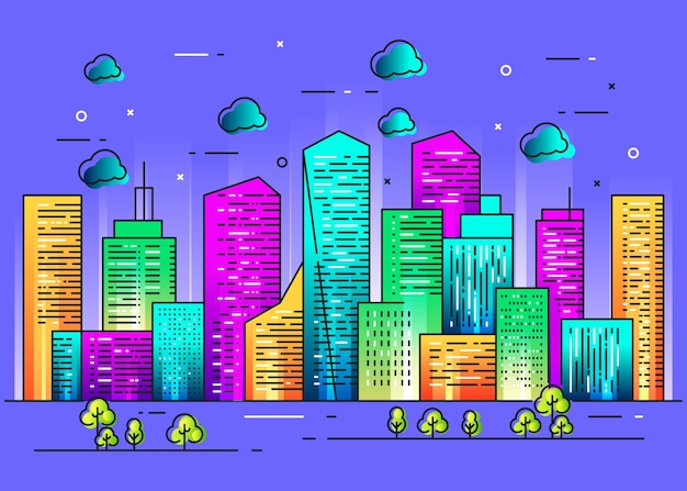 Stad lijn illustratie met kleurrijke achtergrond
