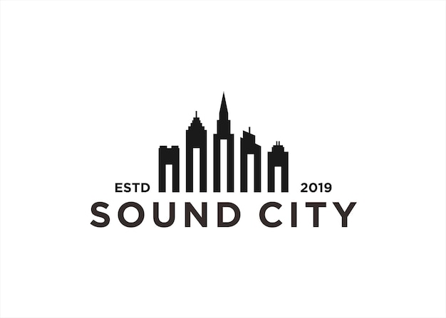 stad muziek logo ontwerp vectorillustratie