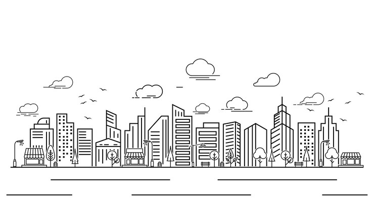 Stad skyline stad silhouet vectorillustratie in plat design